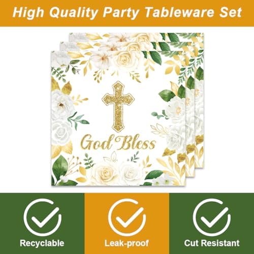 40Pcs God Bless Party Decorations Tableware Supplies 20 Plates and 20 Napkins for God Bless Baptism Party Decoration Serve 20 Guests - Image 3