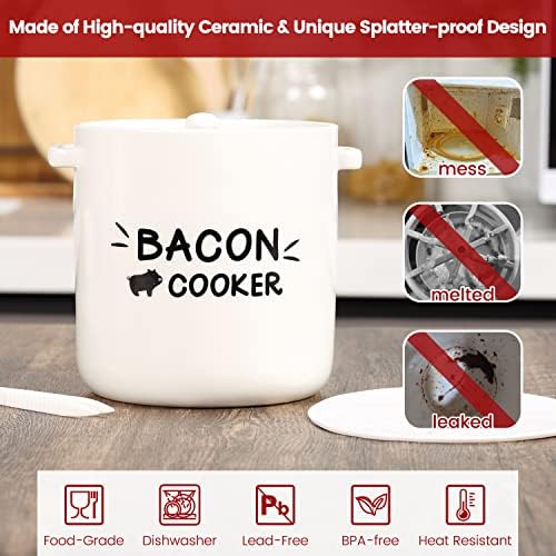 SOLIGT Ceramic Bacon Cooker for Microwave Oven - Splatter-Proof Design Microwave Bacon Cooker with Lid and Bonus Tongs - Easy Faster Bacon Maker for Yummy Crispy Bacon - Image 2