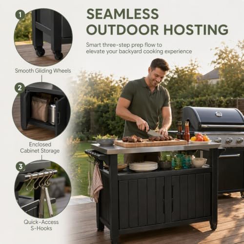 Outdoor Prep & Storage Cart, Stainless Steel Top, Black, 2-Pack - Image 4