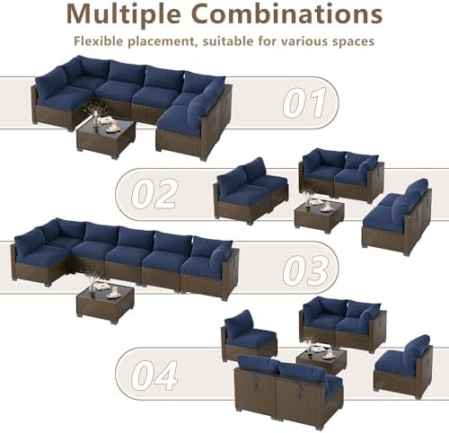 LOUVIXA 7 Piece Outdoor Patio Furniture Set, Outdoor Sectional Sofa, Wicker Rattan Patio Furniture, Patio Conversation Set with Coffee Table & Cushions - Image 3