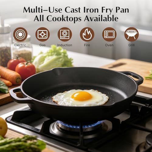 BUCABUCA Pre-Seasoned Cast iron Skillet,Frying Pan,Chef's Pan,Large Skillet,Cast Iron Camping Pan (17 inch) - Image 5