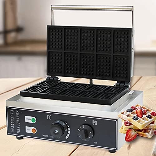10-Slice Commercial Waffle Maker, 1500W Electric Waffle Machine, Stainless Steel Waffle Iron Baker with Non-Stick Coating, 122-572℉ Temperature Adjustable - Image 7