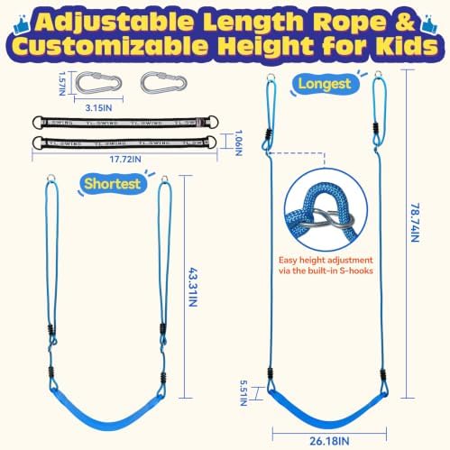 HeyZoo 2 Pack Heavy Duty Kids Swing Seat 330LBS, 79" Adjustable Rope, Blue - Image 2