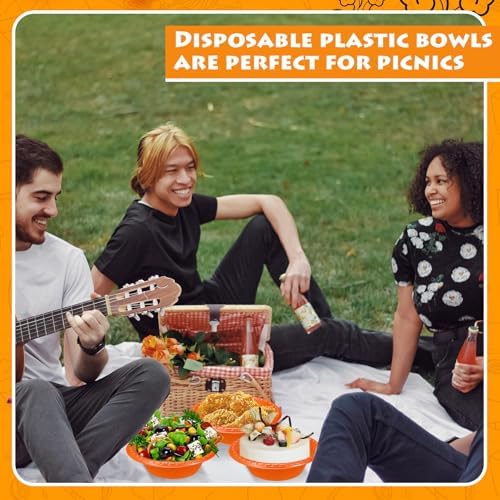 100 Pack 16oz Orange Disposable Plastic Bowls Dessert, Ice Cream, Salad, Soup Serving Cups for Party, Picnic, Food Snacks (Orange) - Image 6