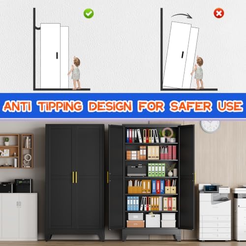 GAIOUS 79'' Tall Metal Garage Storage Cabinet, Home Office Cabinet Black - Image 5