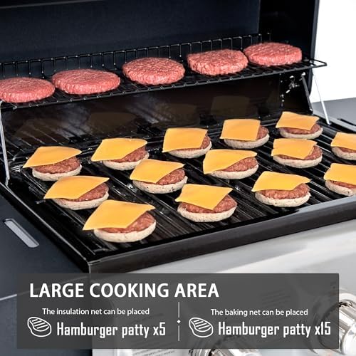 MASTER COOK 3 Burner BBQ Propane Gas Grill, 472 Sq. In. Cooking Area, 30,000 BTU Stainless Steel Barbecue Grill with Two Foldable Shelves for Outdoor Patio, Backyard - Image 2