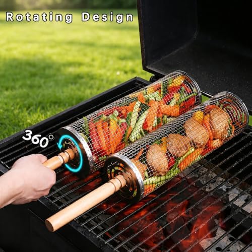 2Pcs Rolling Grill Baskets, 304 Stainless Steel BBQ Accessories - Image 3