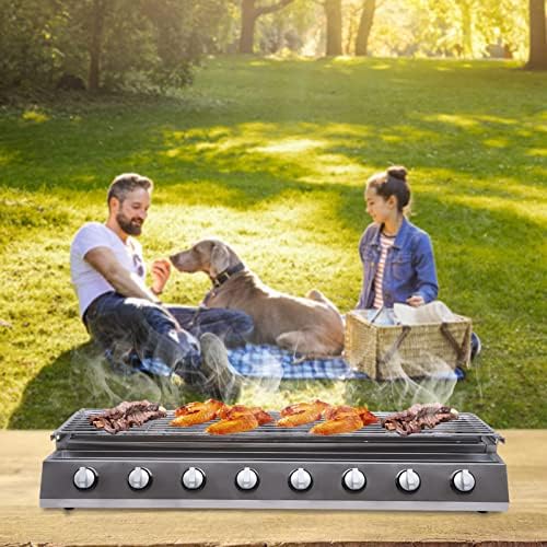 8 Burners BBQ Gas Grill, Commercial Gas Grill Griddle, Gas Indoor/Outdoor Grill BBQ Grill with Temperature Control, Flat Hotplate Smokeless Grill - Image 5