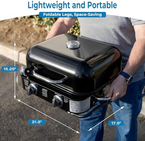 Kenmore Portable Propane Gas Grill - Tabletop BBQ Grill with Warming Rack, 2 Stainless Steel Burners with 14,000 BTUs, for Outdoor Kitchen, Camping, Black - Image 2