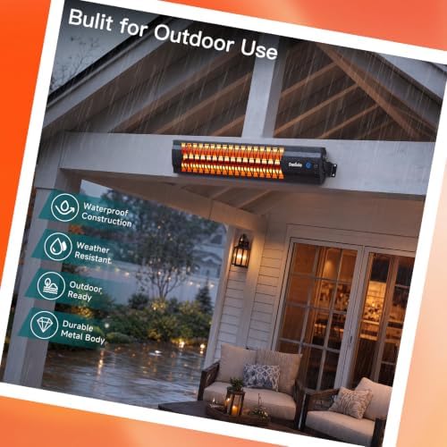 Danluke 1500W Electric Patio Heater, Wall Mounted Outdoor Heater with Remote & Touch Control, Carbon Fiber Heating for Patio, Garage, Deck, Gazebo, Backyard, Black - Image 4
