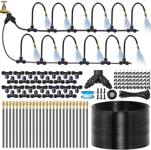 120Ft 1/4" Drip Irrigation System for Garden – 26 Adjustable Copper Nozzles, Automatic Atomizing Sprinkler System for Outdoor Plants Raised Bed, Yard, Potted Plants & Lawn by Unknown