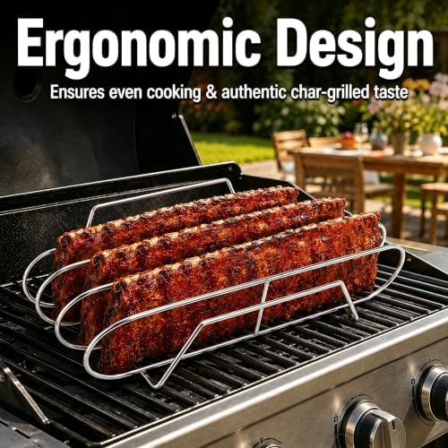 Rib Rack for Smoking –Rib Racks for Grilling and Smoking for 3 Full Racks of Ribs– Fits 18" Smoker, Weber, Kamado, Traeger – BBQ Grill Accessories for Men & Meat Lovers（15", Silver, 1 Pack） - Image 6
