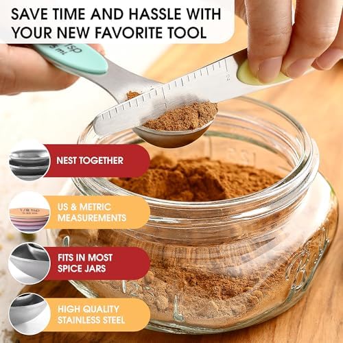 Spring Chef Stainless Steel Magnetic Measuring Spoons Set of 8, Pastel - Image 5