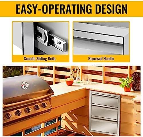 Outdoor Kitchen Drawers, Box Frame Style Flush Mount BBQ Drawer w/Stainless Steel Handle, BBQ Island Drawers For Patio Grill Station,Three Drawers - Image 5