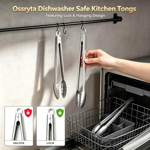 Stainless Steel Cooking Tong Set - 12" & 9" Locking Kitchen Tongs - Image 7