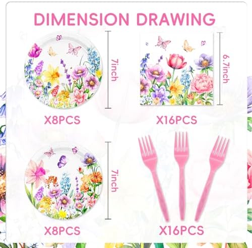 48Pcs Wildflower Party Decorations Disposable Vintage Floral Birthday Plates Napkins Forks Supplies Birthday Decor Serves 16 Wildflower Baby Girl Shower Decorations - Image 2