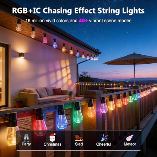 Beizelte Outdoor String Lights, 290FT RGB+IC Outside Light Dimmable Shatterproof LED Bulbs, IP67 Waterproof Chasing Effect Lighting DreamColor Patio Strip Lights for Backyard, Balcony, Outdoor Living - Image 3
