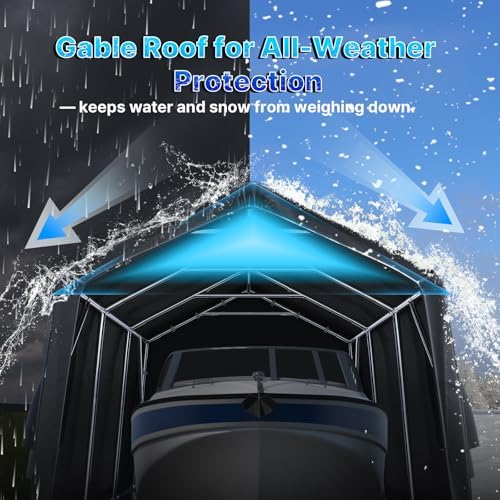 ADVANCE OUTDOOR 10X15 ft Garage Shelter Steel Metal Peak Roof Portable Storage Shed Carport for Motorcycle Boat, or Garden Tools with 2 Roll up Doors & Vents, Gray - Image 3