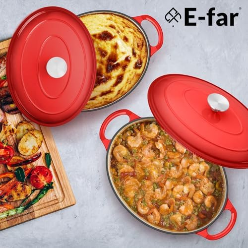 E-far 7QT Oval Dutch Oven Pot with Lid, Red Enameled Cast Iron Dutch Oven - Image 7