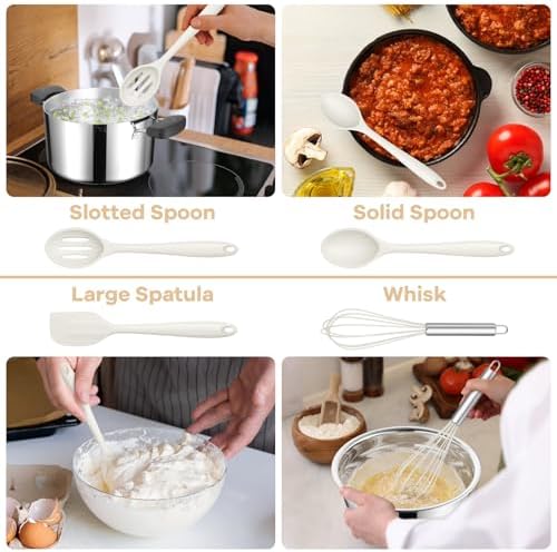 TeamFar Silicone Cooking Utensils Set, 8 PCS Kitchen Utensils Set, White - Image 5