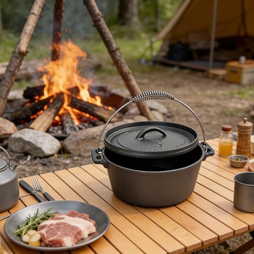 4.5 Quart Cast Iron Dutch Oven Pre-Seasoned Camp Pot with 10 inch Black Steel Lid Lifter and Polyester Carrybag - Image 5