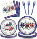 96Pcs Eucalyptus Leaves Patriotic Party Paper Plates and Napkins 4th of July Supplies Sage Green Red White Blue Star Disposable Tableware for 24 Guests American Independence Day Memorial Decorations by Oitnlaughter
