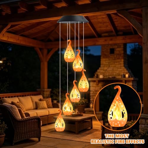 Toodour Solar Wind Chime, Hanging Flame Wind Chimes, LED Decorative Mobile - Image 2