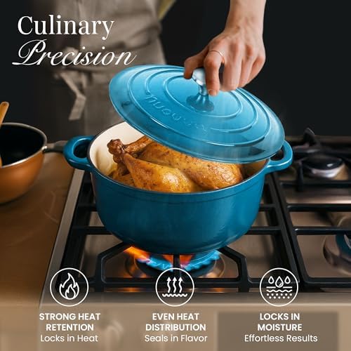 Cast Iron Pot with Lid - Non-Stick Ovenproof Enamelled Casserole Pot, Oven Safe up to 500° F-Sturdy Dutch Oven Cookware - Blue, 5-Quart, 24cm-by Nuovva - Image 6
