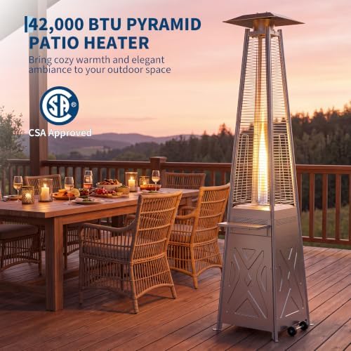 Garvee 42,000 BTU Propane Pyramid Patio Heater, Silver, Stainless Steel - Image 2