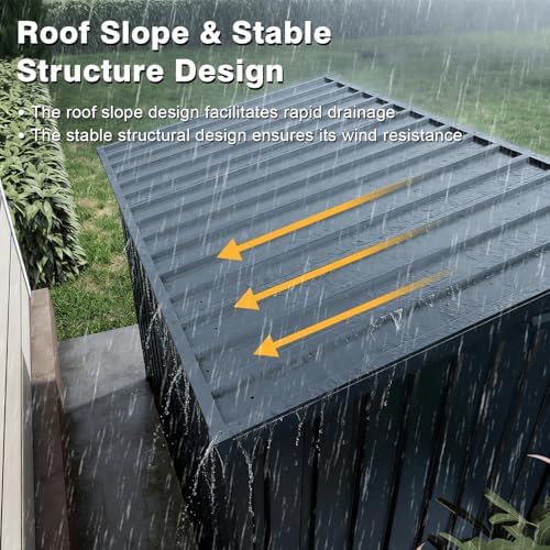 Outdoor Storage Shed with Dual Doors & Removable Top Lid, Metal Garden Tool Shed, Weather Resistant Waterproof Trash Can Bike Storage Organizer with Ventilation Sloped Roof Yard Utility Box - Image 6