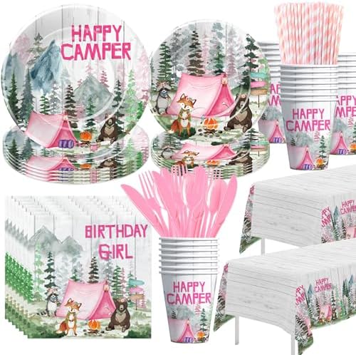 Camping Birthday Party Supplies Girl, Happy Camper Theme, Serves 24 by YJRJSC