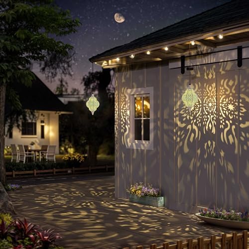 Hapjoy Hanging Solar Lights Outdoor Garden Decor Solar Lantern Waterproof Plastic Moroccan Outdoor Decorations for Patio Pathway Yard Backyard Garden Decorative (1, White) - Image 4