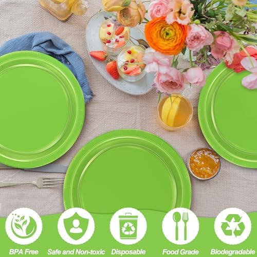 QZYL 50 Count Light Green Paper Plates 9" Round Disposable Green Plates Set - Image 3