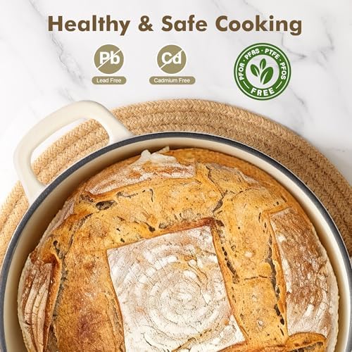 SENSARTE 6.5QT Enameled Cast Iron Dutch Oven Pot with Lid&Cotton Potholders - Image 5