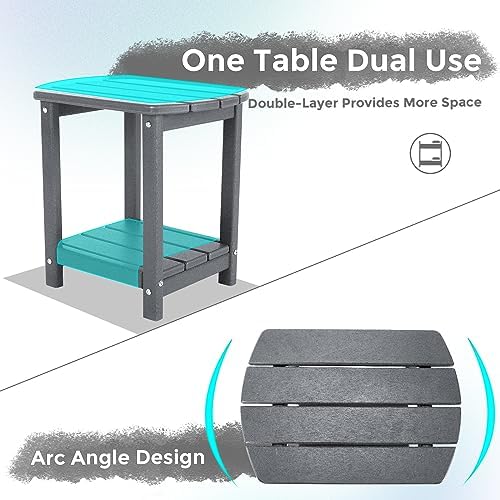 Adirondack Square Outdoor Side Table,2-Tier Storage Patio Side Table, HDPE End Tables for Backyard Pool Porch Garden Lawn (Pack of 2) - Image 5