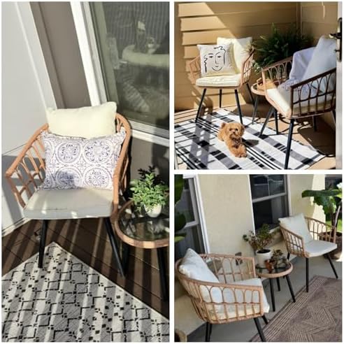 PORWEY 3 Piece Patio Bistro Set for Balcony, Apartment, Backyard, Beige - Image 6
