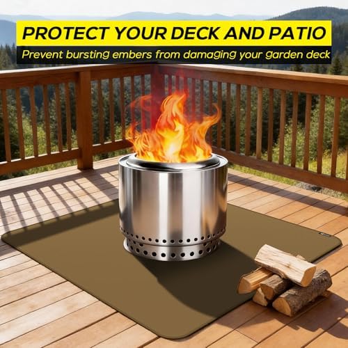 FLASLD Heavy-Duty Under Grill Mat 42inch Square Fire Pit Mat,3 Layers Fireproof Waterproof Grill Pads Protect for Deck,Patio,Outdoor Charcoal,Smokers,Wood Floor,Indoor Brown Fireplace Reusable - Image 2