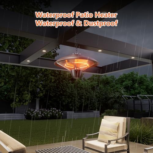 Patio Heater for Outdoor Use 1500W Electric Infrared Hanging Heater, Ceiling Mounted, Waterproof for Porch, Garage, Balcony, Overheat Protection (Brown) - Image 2