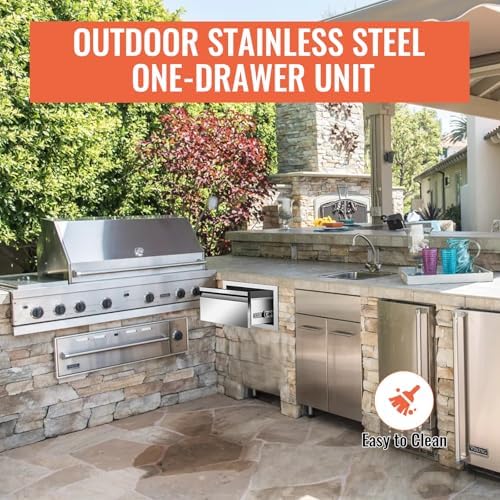Outdoor Kitchen Drawers Single BBQ Drawers Flush Mount Built-in Stainless Steel Drawer 14" W x 8.5" H x 23" D for Outdoor Kitchen Island Patio Grill Station - Image 5