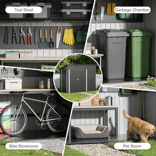 COMHOMA Shed Outdoor Storage Shed Metal,Lockable Doors Tool Sheds with Sloping Roof,Steel Garden Shed with Air Vent for Backyard,Patio,Lawn,Poolside(Gray,7'*3') - Image 5