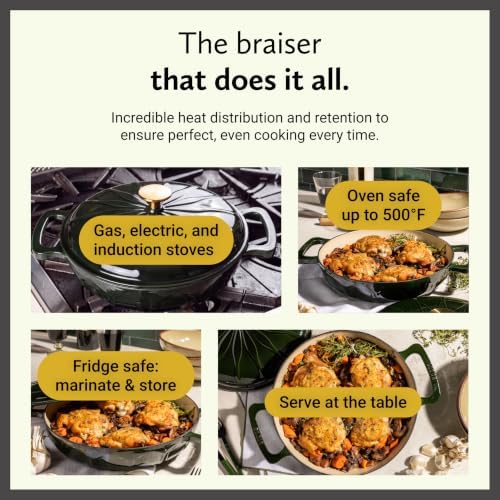 3.6 Quart Luxe Enamel Casserole with Gold Knob, Pesto - Image 4