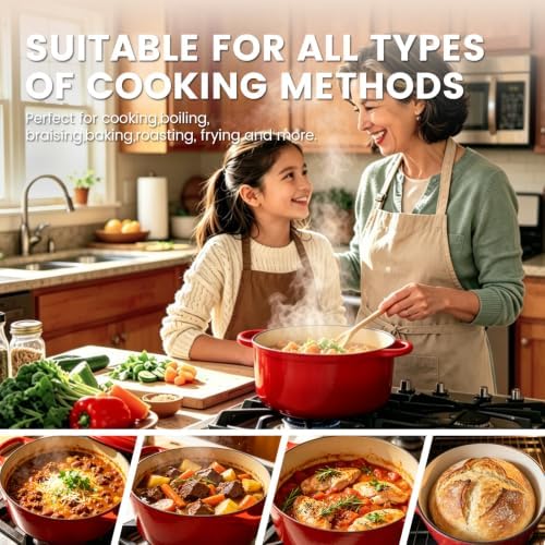 5 Qt Enameled Cast Iron Dutch Oven with Lid, Red - Image 4