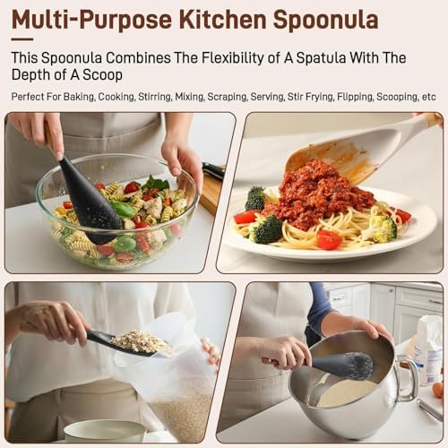 3 PACK Cooking Spoon Spatula for Nonstick Cookware, Heat Resistant Silicone - Image 3