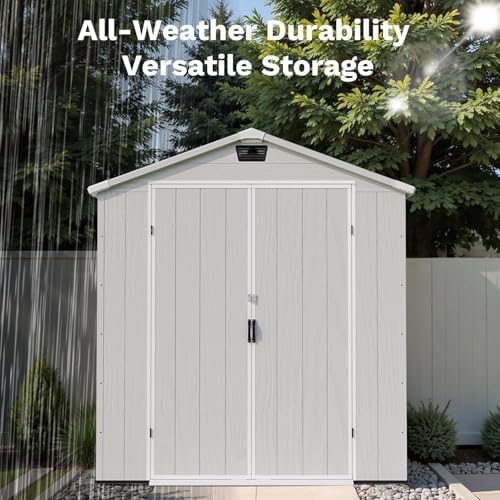 Patiowell 6X4 FT Resin Outdoor Storage Shed with Floor, Light Grey - Image 4