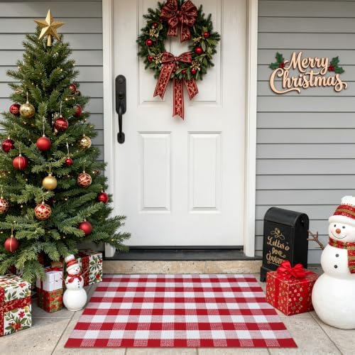 Christmas Door Mats Buffalo Plaid Rug 2'x3' Welcome Mat Front Porch Decor - Image 6