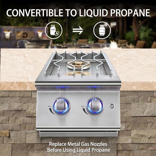 Double Grilling Side Burners for Outdoor Kitchen, 2 * 17,000BTU Nature Gas Burners, Convertible to Liquid Propane, Duty Heavy 304 Stainless Steel, Built-in Side Burner for BBQ Island Grill - Image 5