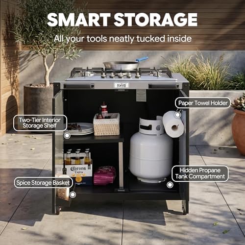Feasto Outdoor Kitchen Island with Propane Gas Stove, Storage Cabinet & Cover - Image 4