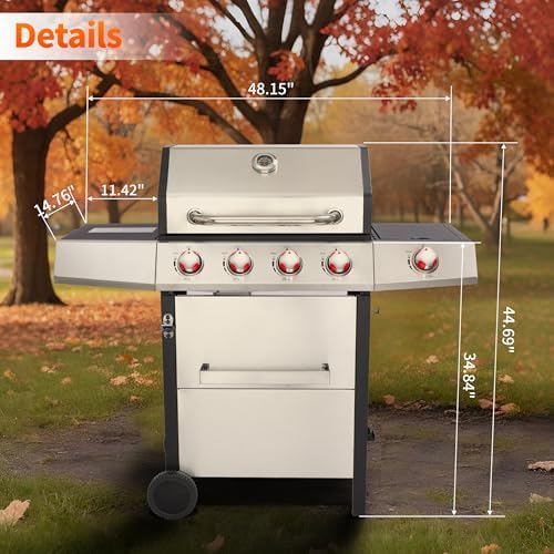 4-in-1 Propane & Charcoal Grill Combo, 4-Burner Gas Griddle with Side Burner, Cast Iron Grates, Outdoor BBQ for Patio & Backyard - Image 4
