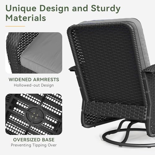 Aoxun 3 Pieces Patio Furniture Set, Patio Swivel Rocker Chairs Set of 2, Wicker Outdoor Bistro Set with Rocking Chair, Thickened Cushions and Table for Porch (Light Grey) - Image 5