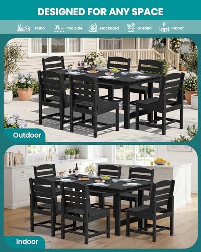SERWALL HDPE Outdoor Dining Furniture, Outdoor Dining Set for 10, Black - Image 5
